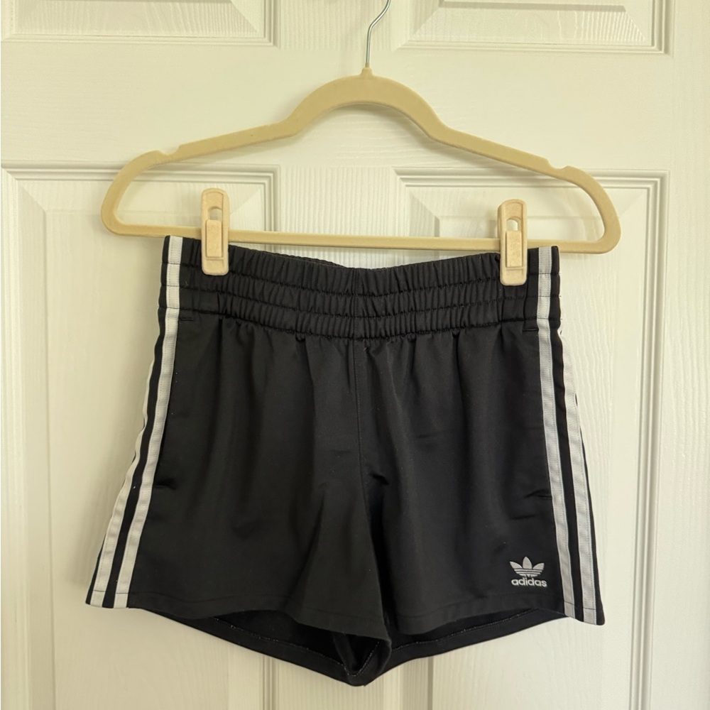 Adidas Black Athletic Shorts with White Stripes